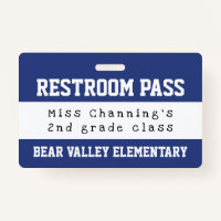 Practical Blue White School Restroom Pass