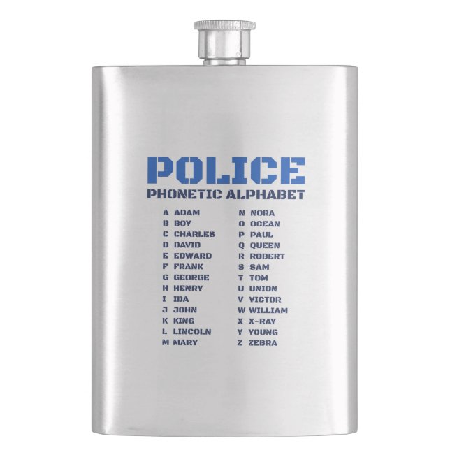 Practical Police Phonetic A to Z Alphabet Hip Flask (Front)