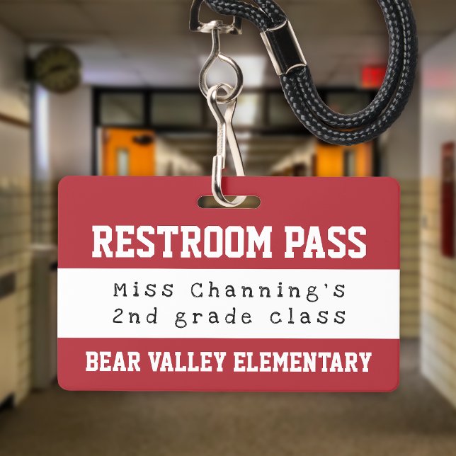 Practical Red White School Restroom Pass Badge (Creator Uploaded)