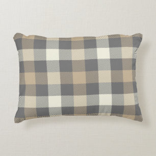 Practical rustic gingham tartan plaid grey country accent pillow