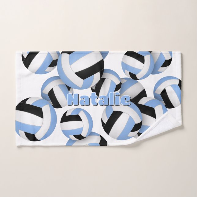 practical sports gifts lt blue black volleyballs hand towel (Hand Towel)