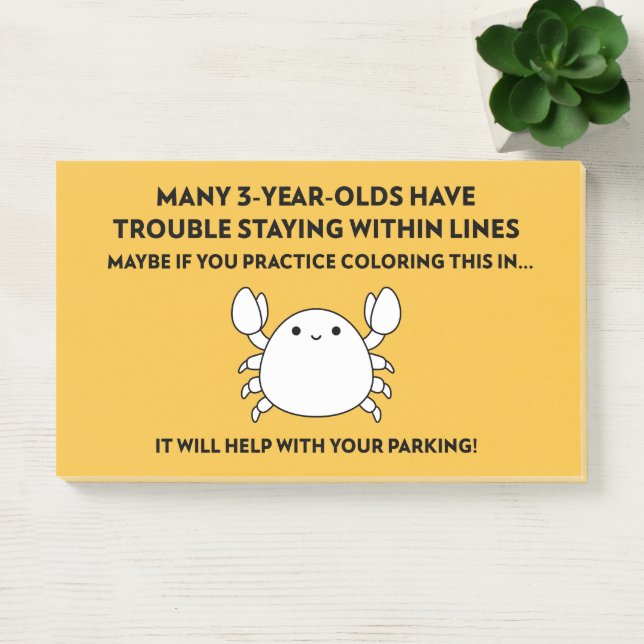 Practice Colouring Bad Parking Crab Post-it Notes (Office)