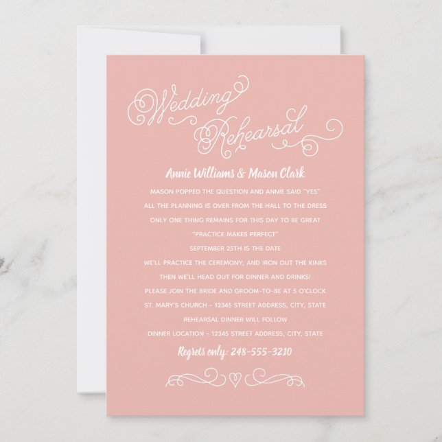 Practice Makes Perfect Blush Pink Rehearsal Dinner Invitation (Front)