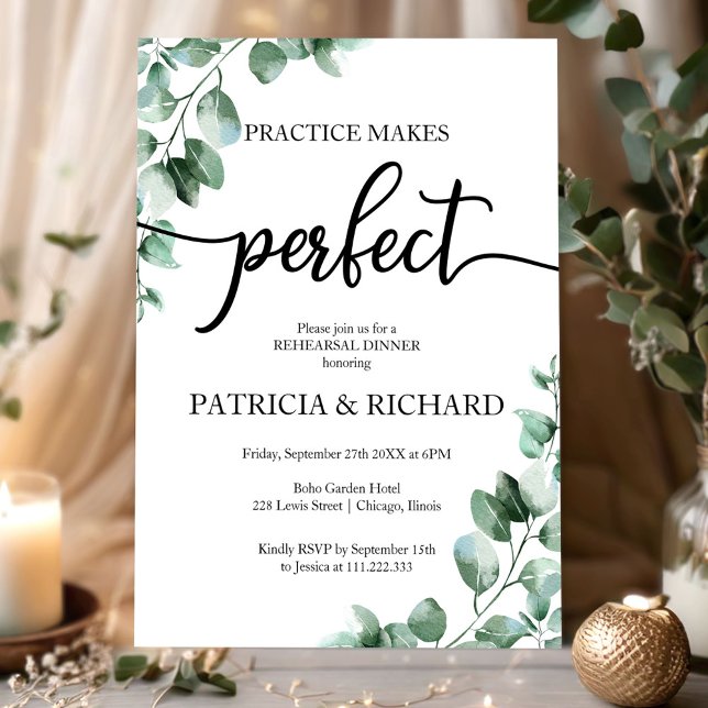 Practice Makes Perfect Greenery Rehearsal Dinner Invitation (Creator Uploaded)