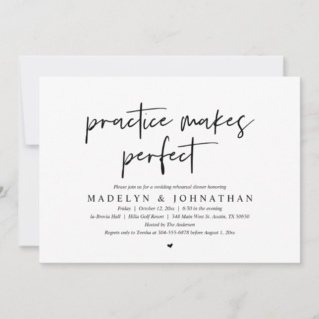 Practice makes perfect, Wedding Rehearsal Dinner Invitation (Front)