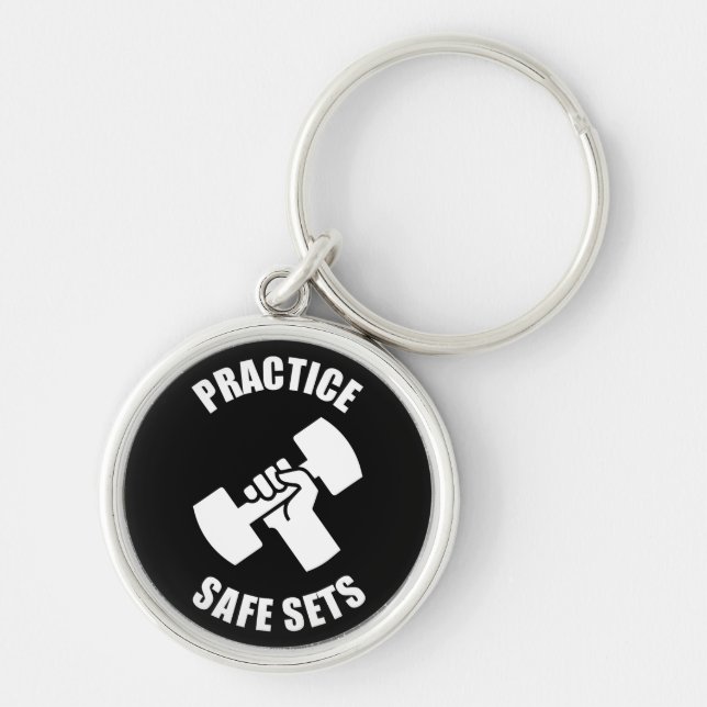 Practice Safe Sets - Gym Humour Keychain (Front)