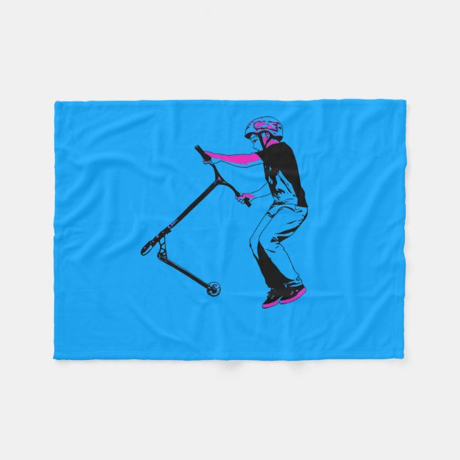 Practicing Scooter Tricks - Scooter Rider Fleece Blanket (Front (Horizontal))