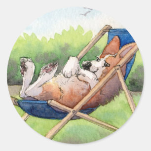 Practising for Summer - Corgi in a Deckchair Classic Round Sticker