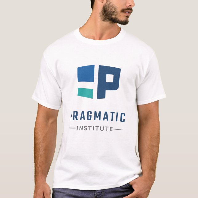 Pragmatic Institute–Men's plain white tee (Front)