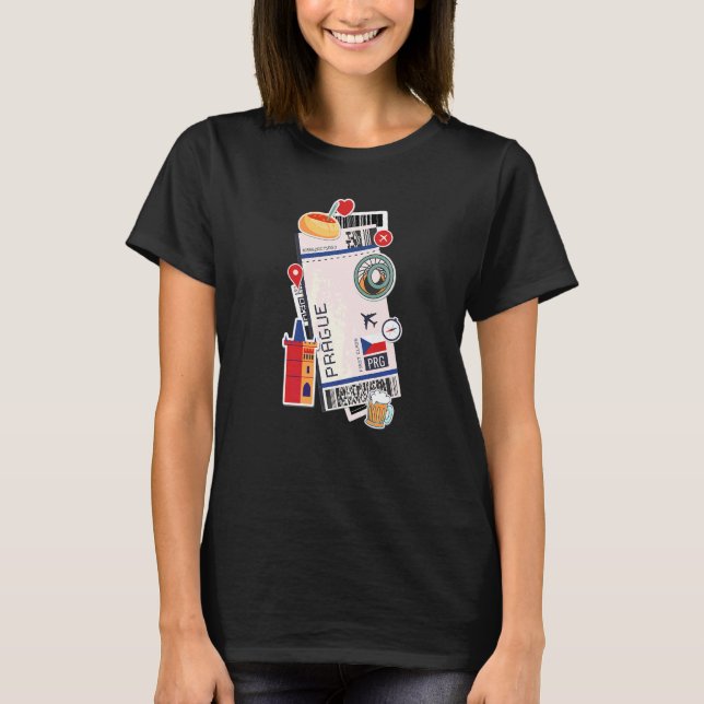 Prague Air Ticket Boarding Pass Plane Czech Republ T-Shirt (Front)
