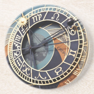 prague astronomical clock sandstone coaster