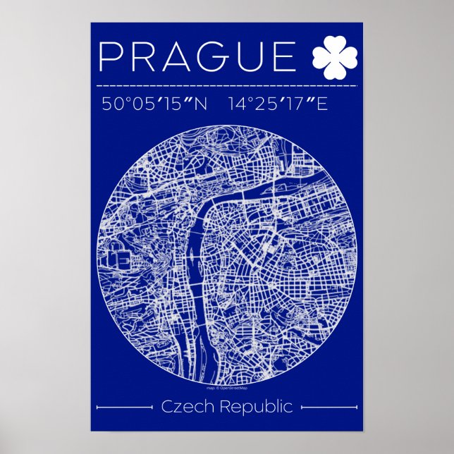 Prague Blueprint City Map Poster Minimal Wall Art (Devant)