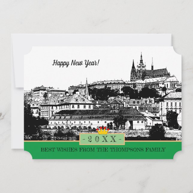 Prague Castle & Happy New Year! Card /Praha (Front)