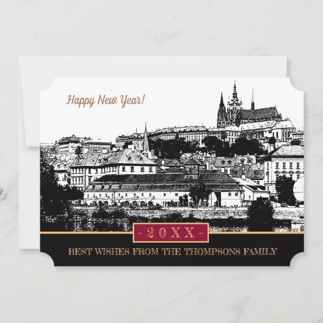 Prague Castle New Years Card, Prague Art  Holiday (Front)