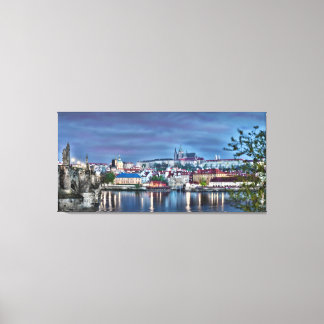 Prague Castle Vltava River Night Canvas