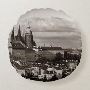 Prague Castle with Saint Vitus Cathedral in Czech Round Pillow