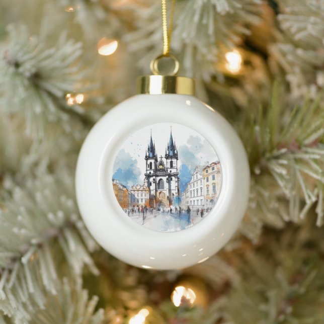 Prague Ceramic Ball Christmas Ornament (Tree)