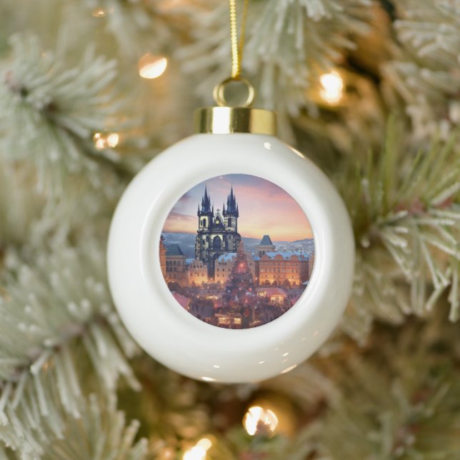 Prague Ceramic Ball Christmas Ornament (Tree)