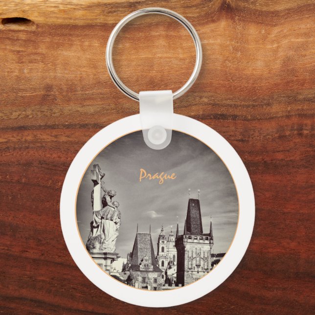 Prague & Charles Bridge, Christ, Castle / Czechia Keychain (Front)