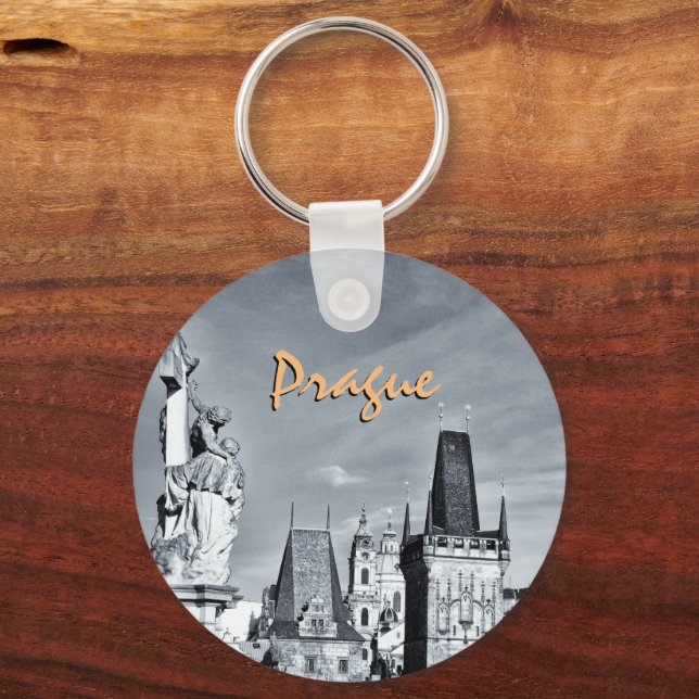 Prague & Charles Bridge, Christ, Castle / Czechia Keychain (Front)