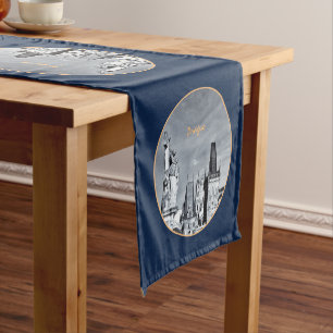 Prague & Charles Bridge, Christ, Castle / Czechia Short Table Runner