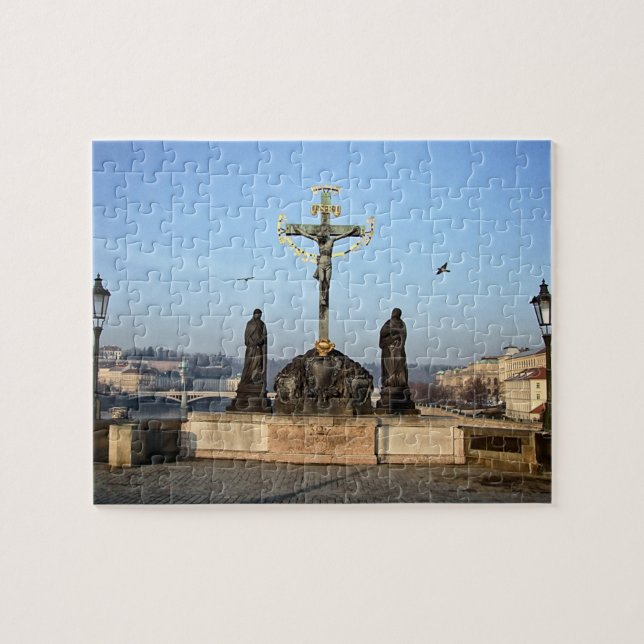 Prague & Charles Bridge Statues - Christ /Czechia Jigsaw Puzzle (Horizontal)