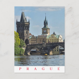 Prague Charles Bridge tower view postcard