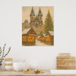 Prague Christmas Postcard Holiday Art Poster