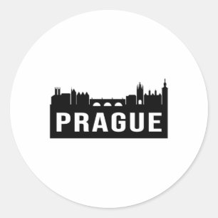Prague City Cityscape Skyline Travel Funny Gift Classic Round Sticker