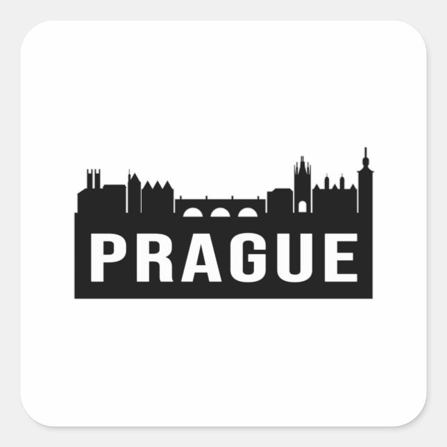 Prague City Cityscape Skyline Travel Funny Gift Square Sticker (Front)
