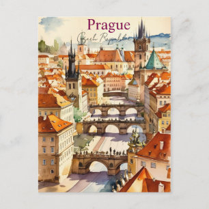 Prague City Czech Republic Art Vintage Travel Postcard