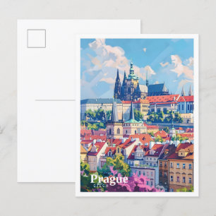 Prague City Czech Republic Art Vintage Travel  Postcard