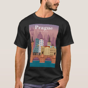 Prague Colourful Vintage Minimal Travel Poster T-Shirt