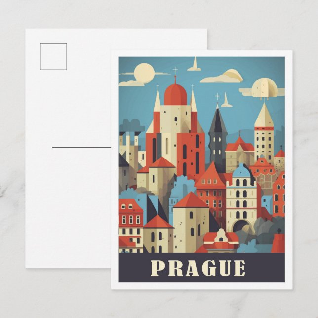 Prague Czech Art Travel Illustration Postcard (Front/Back)
