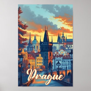 Prague Czech Artistic Travel Illustration Poster
