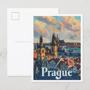 Prague Czech Classic Art Retro Vintage Travel Postcard