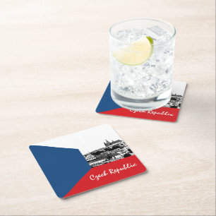 Prague & Czech flag - historical city /Czechia Square Paper Coaster