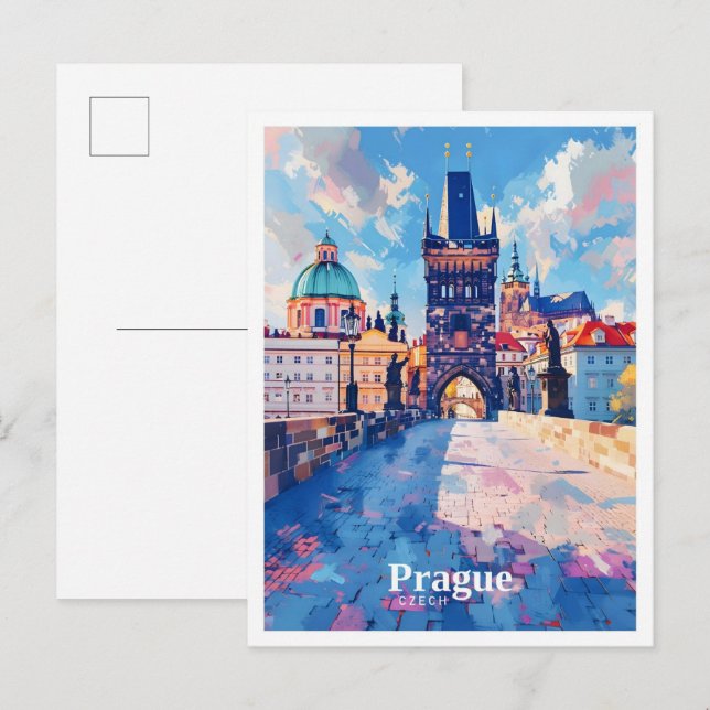 Prague Czech Republic Art Vintage Travel  Postcard (Front/Back)