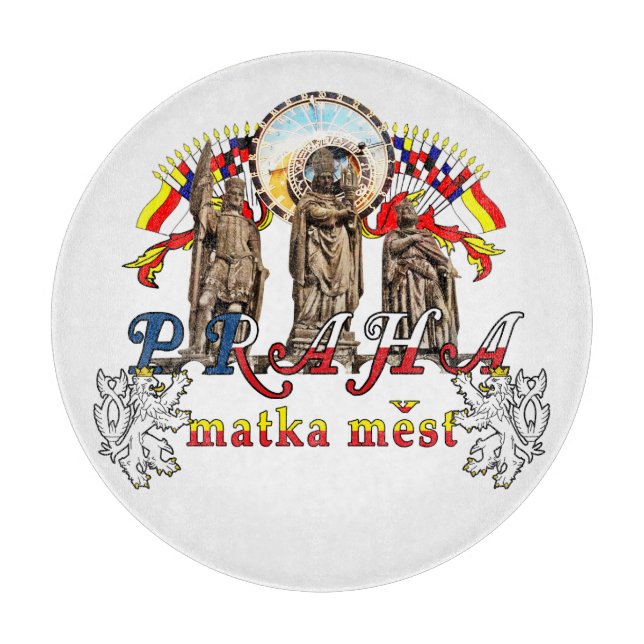 Prague Czech Republic Circle Cutting Board (Front)