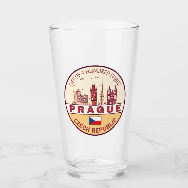 Prague Czech Republic City Skyline Emblem Glass (Front)