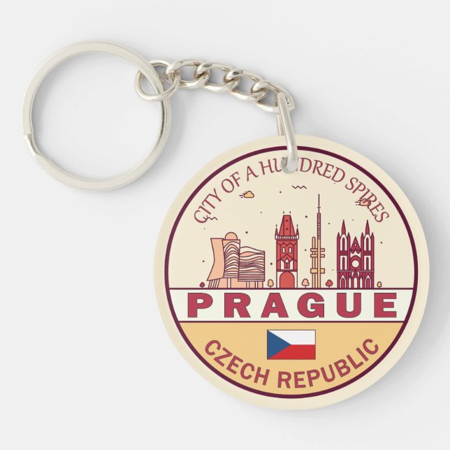 Prague Czech Republic City Skyline Emblem Keychain (Front)