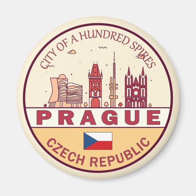 Prague Czech Republic City Skyline Emblem Magnet (Front)