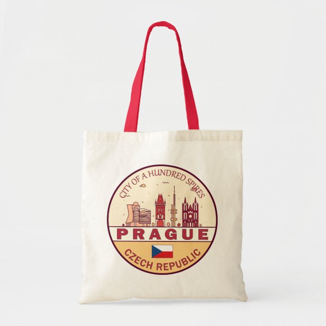 Prague Czech Republic City Skyline Emblem Tote Bag (Front)