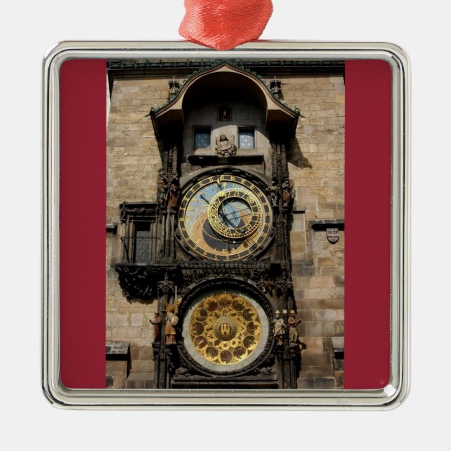 Prague Czech Republic Clock Metal Ornament (Front)