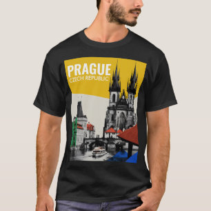 Prague Czech Republic Old Town Skyline Collage T-Shirt