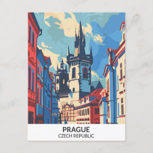 Prague Czech Republic Retro Artwork Travel  Postcard