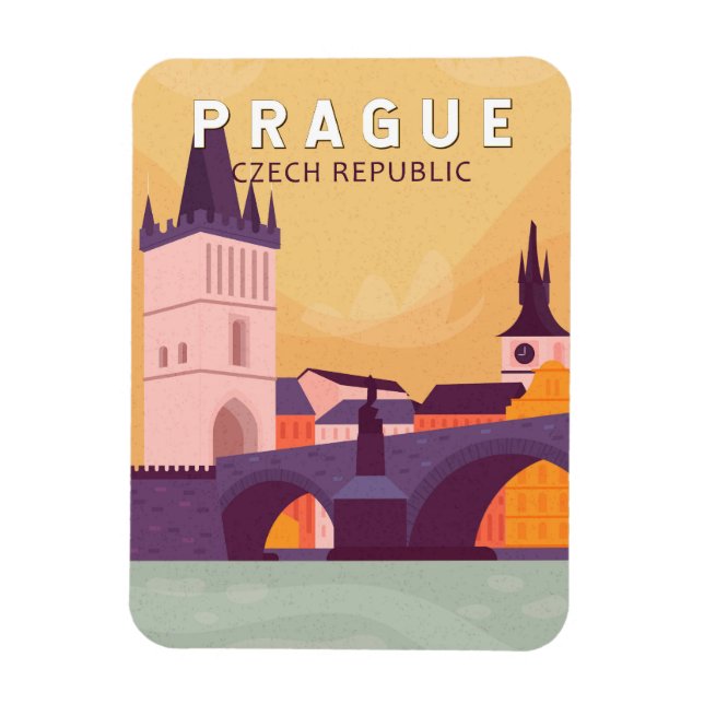 Prague Czech Republic Travel Art Vintage Magnet (Vertical)