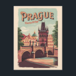 Prague Czech Republic Travel Art Vintage Postcard<br><div class="desc">Prague retro vector travel design. Prague,  capital city of the Czech Republic,  is bisected by the Vltava River. Nicknamed “the City of a Hundred Spires, ” it's known for its Old Town Square.</div>