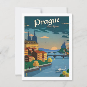 Prague Czech Republic Travel Retro Imspired Postcard