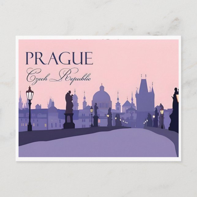 Prague Czech Republic Travel Vintage illustration  Postcard (Front)